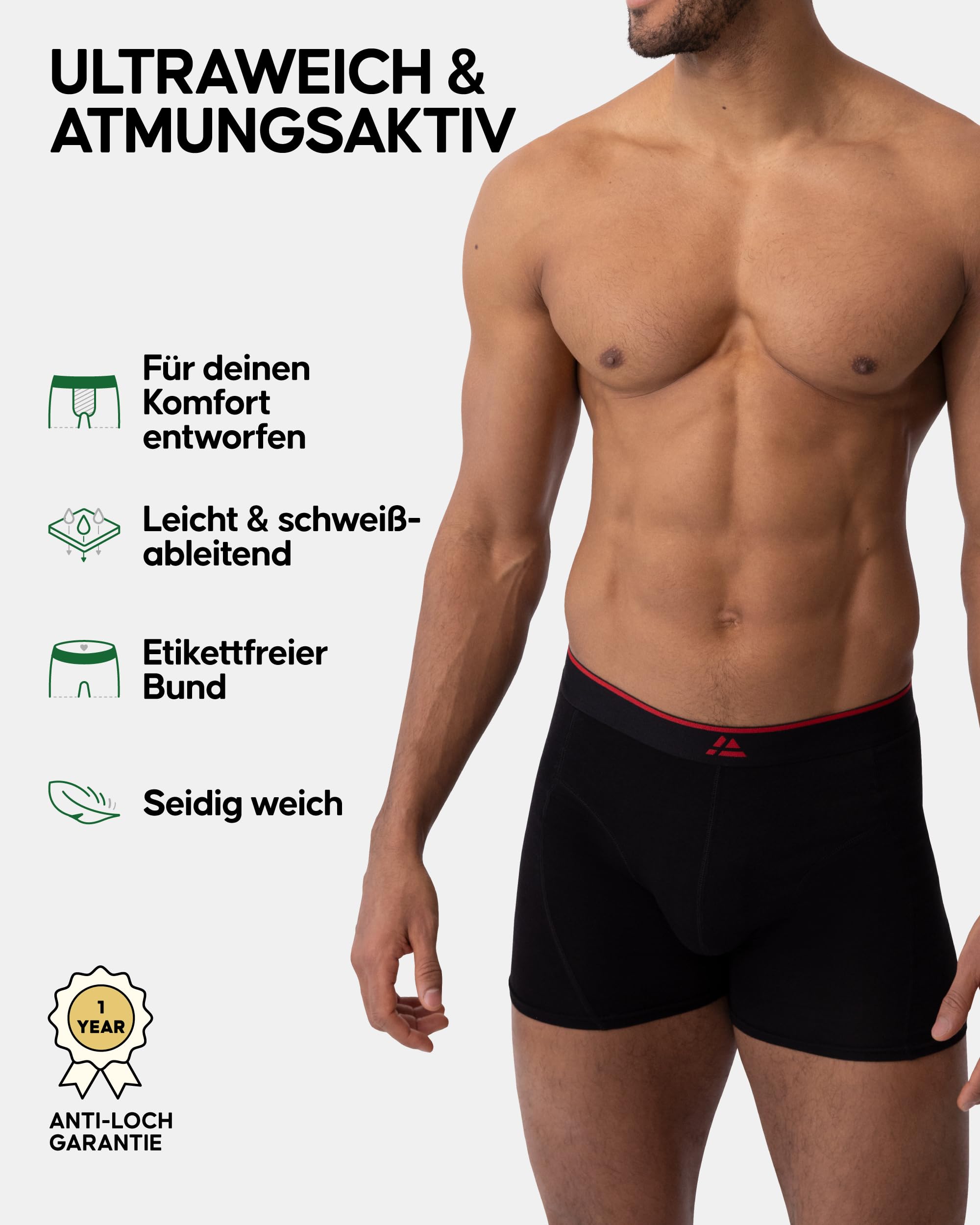 DANISH ENDURANCE Bambus Boxershorts Herren Atmungsaktiv Etikettfrei 6er Pack