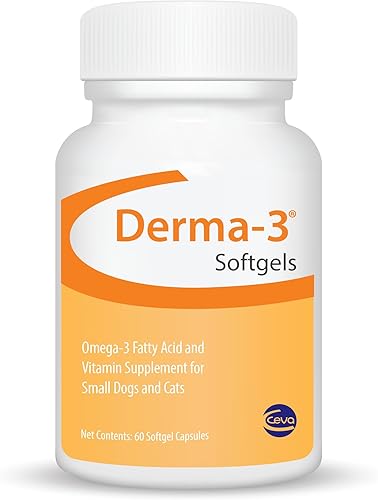 Ceva Derma-3 Cápsulas blandas, ácidos grasos omega-3 y suplemento vitamínico para perros pequeños + gatos (60 unidades)