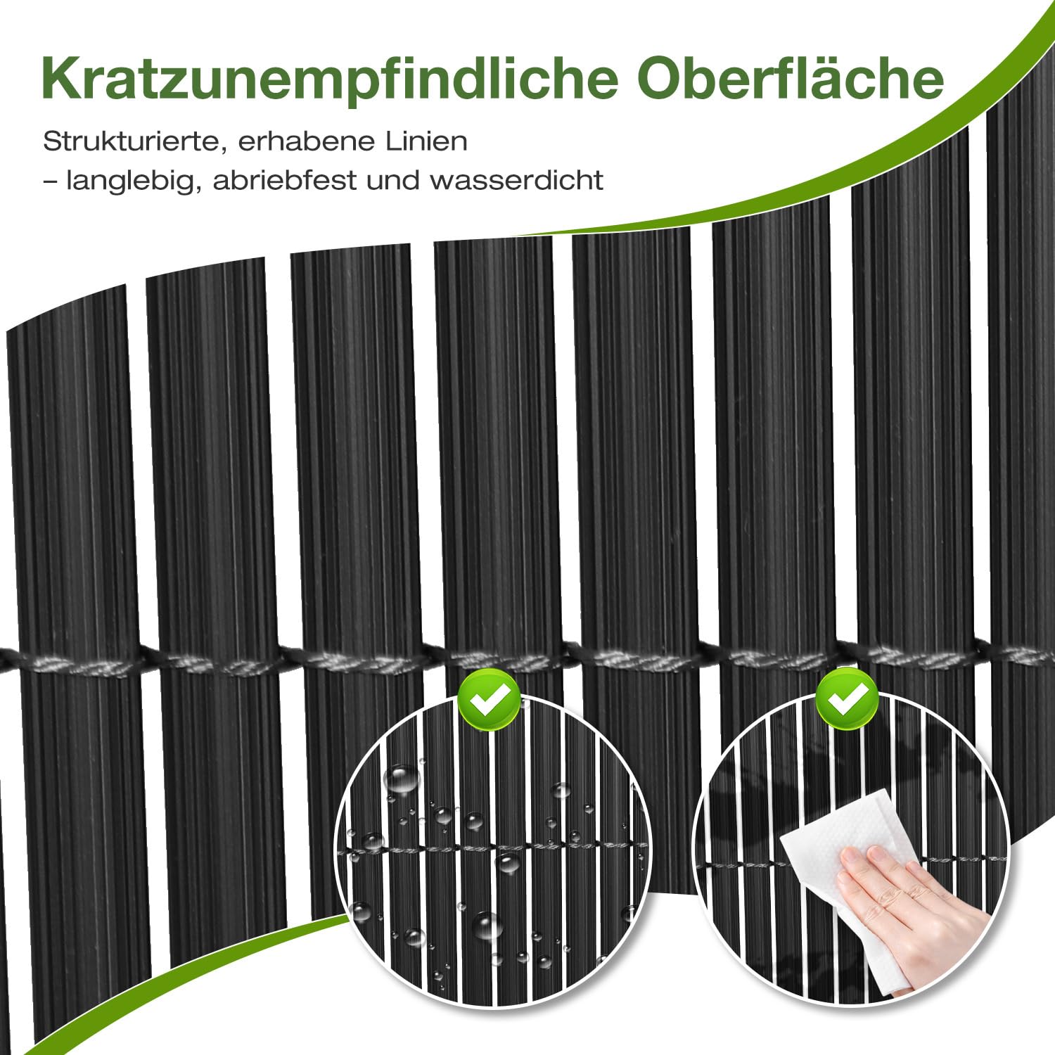 Mata maskująca z PCW, 80 x 500 cm, ogrodzenie prywatności, odporna na warunki atmosferyczne, do ogrodu, na taras, balkon, z opaskami kablowymi, ochrona przed spojrzeniami, z żeberkiem