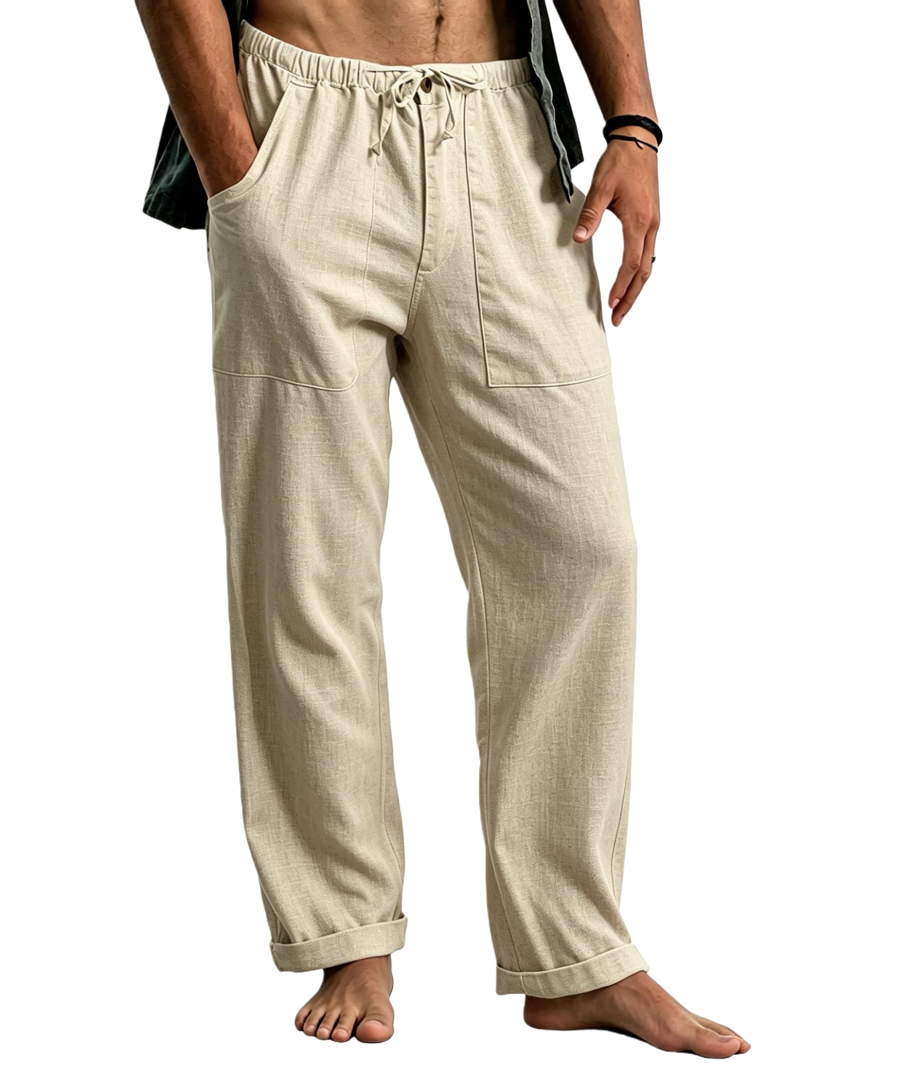 Cegerne Pantaloni in Lino Uomo Lunghi Leggeri, Pantaloni Estivi Casual con Vita Elastica e Coulisse, per Spiaggia Vacanze Medievale Vintage e Uso Quotidiano
