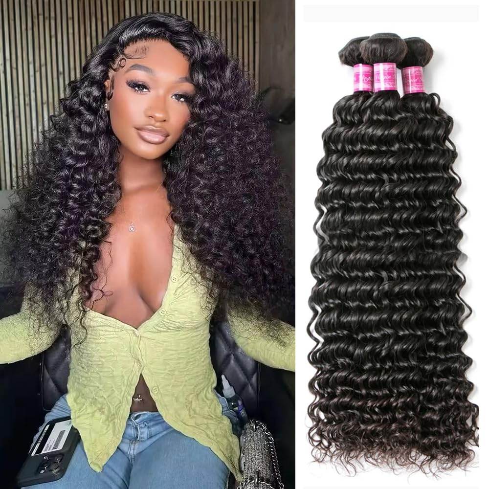 12A Brazilian Virgin Human Hair Bundles, Deep Wave 3 Bundles 100% Unprocessed Remy Hair
