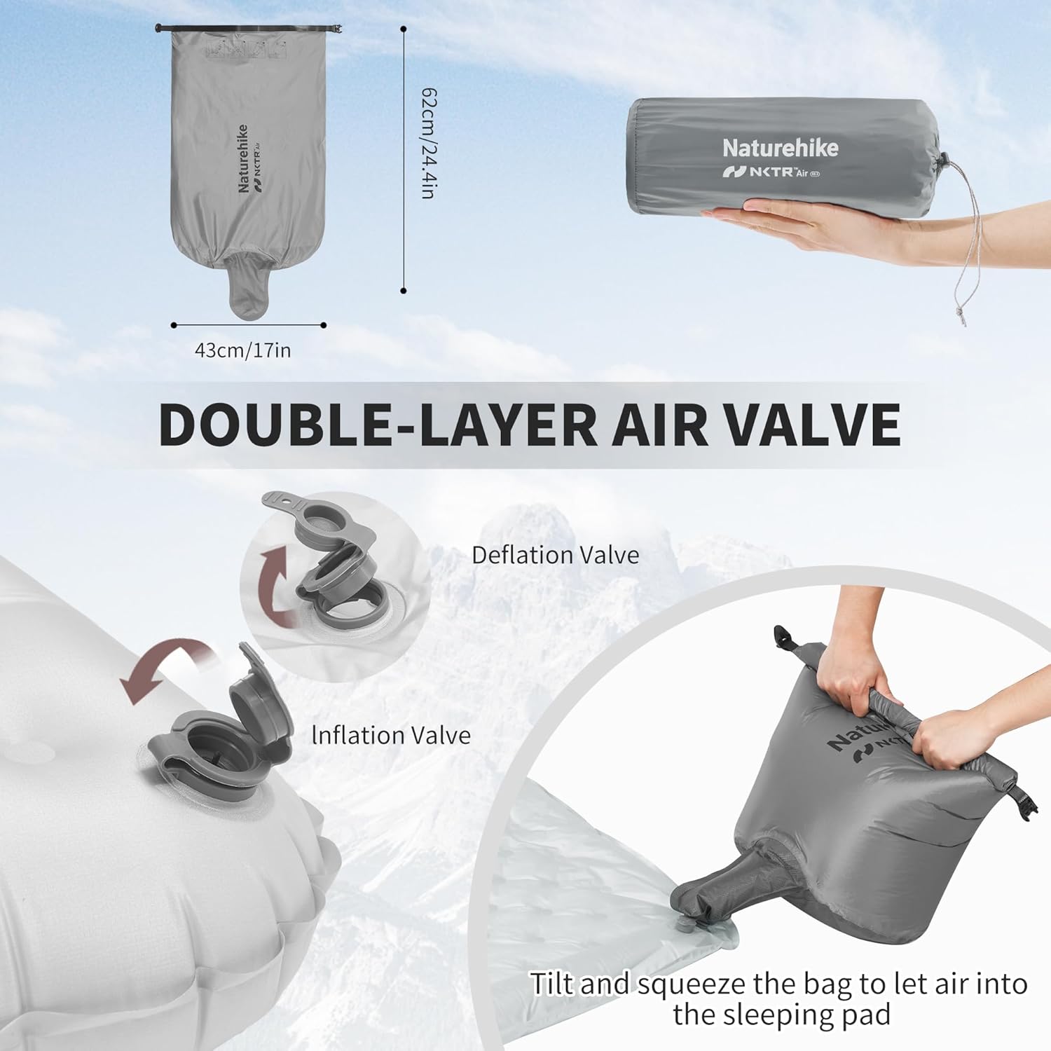 Naturehike Ultralight Self Inflating Sleeping Pad with R8.8, Patchworkable Sleeping Mat for Camping, Hiking, Climbing with Inflatable Bag (Regular-77.17 * 25.2in)