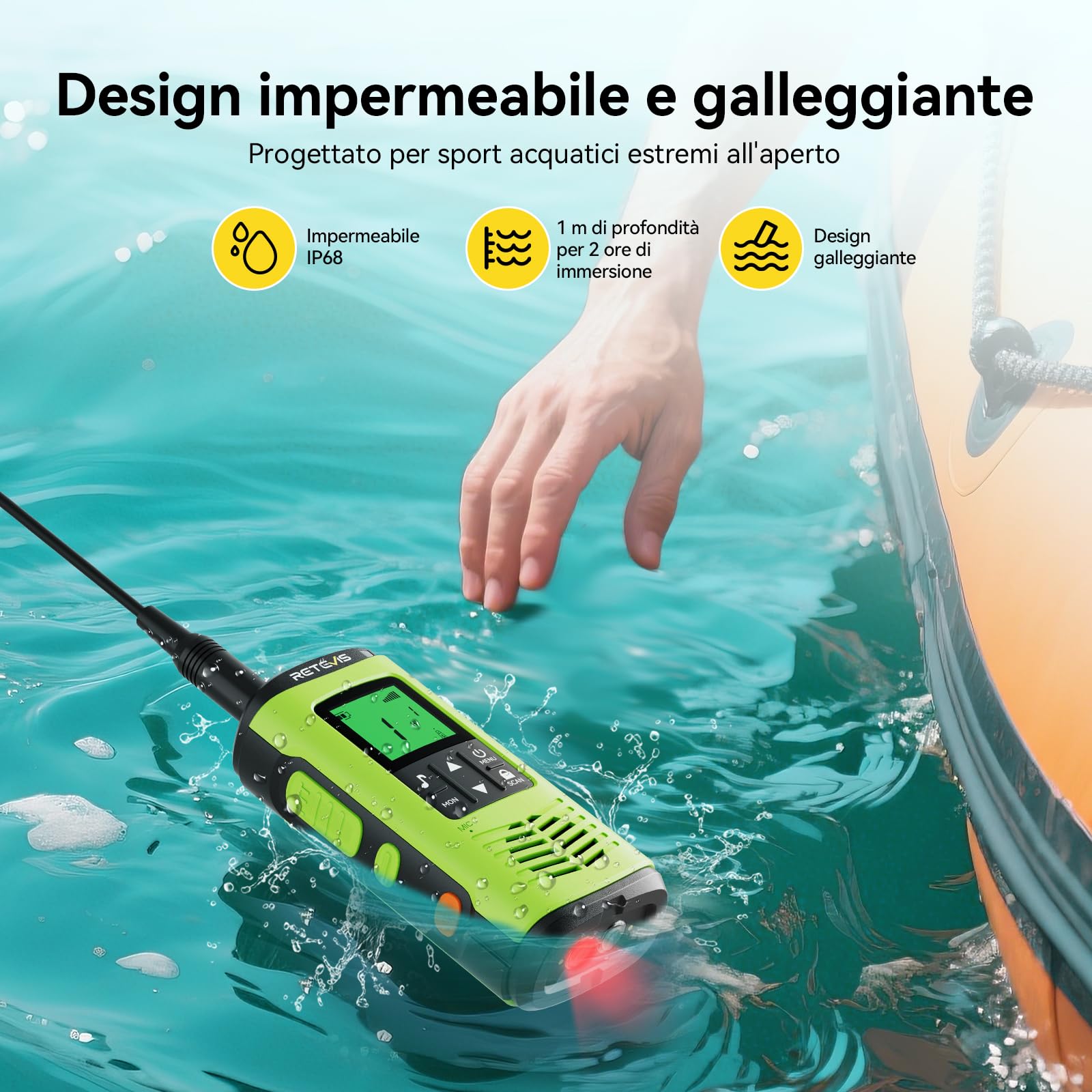 Retevis EZTalk 64S Walkie Talkie IP68 Impermeabile Ricaricabile Adulti Lungo Raggio Radio Bidirezionale (1 Paio)