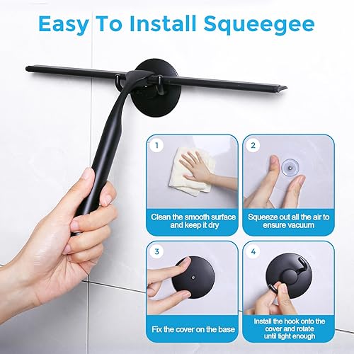 Miniatura 7 de Quntis - Escobilla de ducha para puertas de cristal, limpiaparabrisas de 10 pulgadas con mango antideslizante, cuchilla de repuesto y gancho para