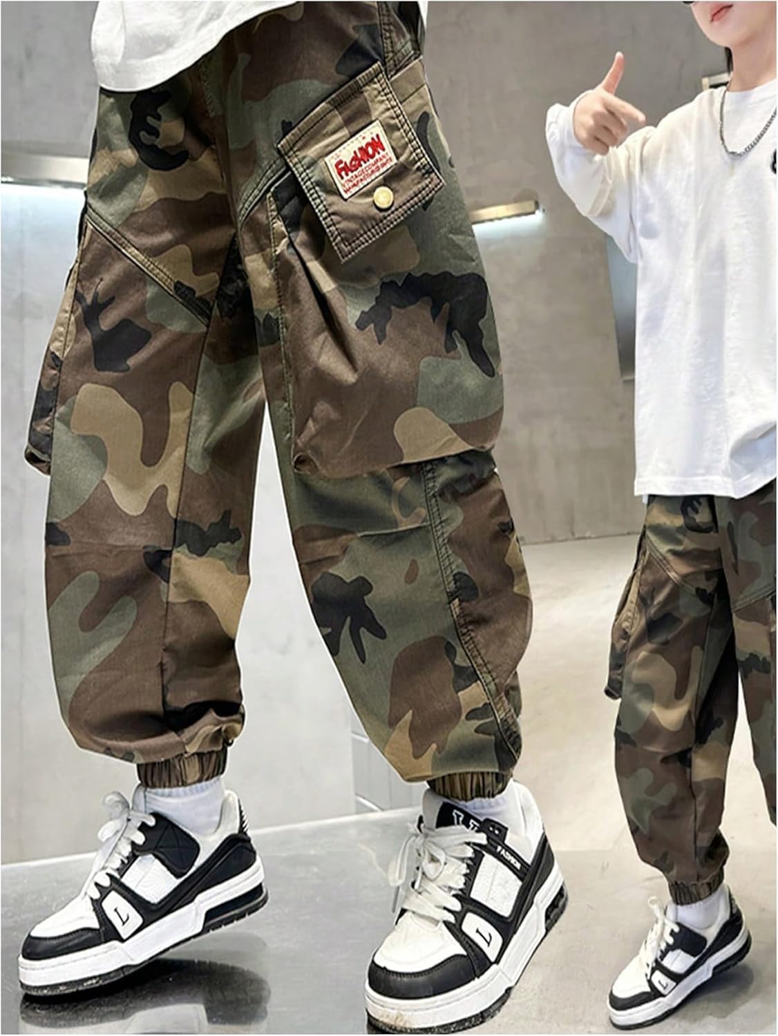 Floerns Boy's Camo Elastic Waist Baggy Cargo Pants Loose Jogger Trouser with Pockets - Image 5