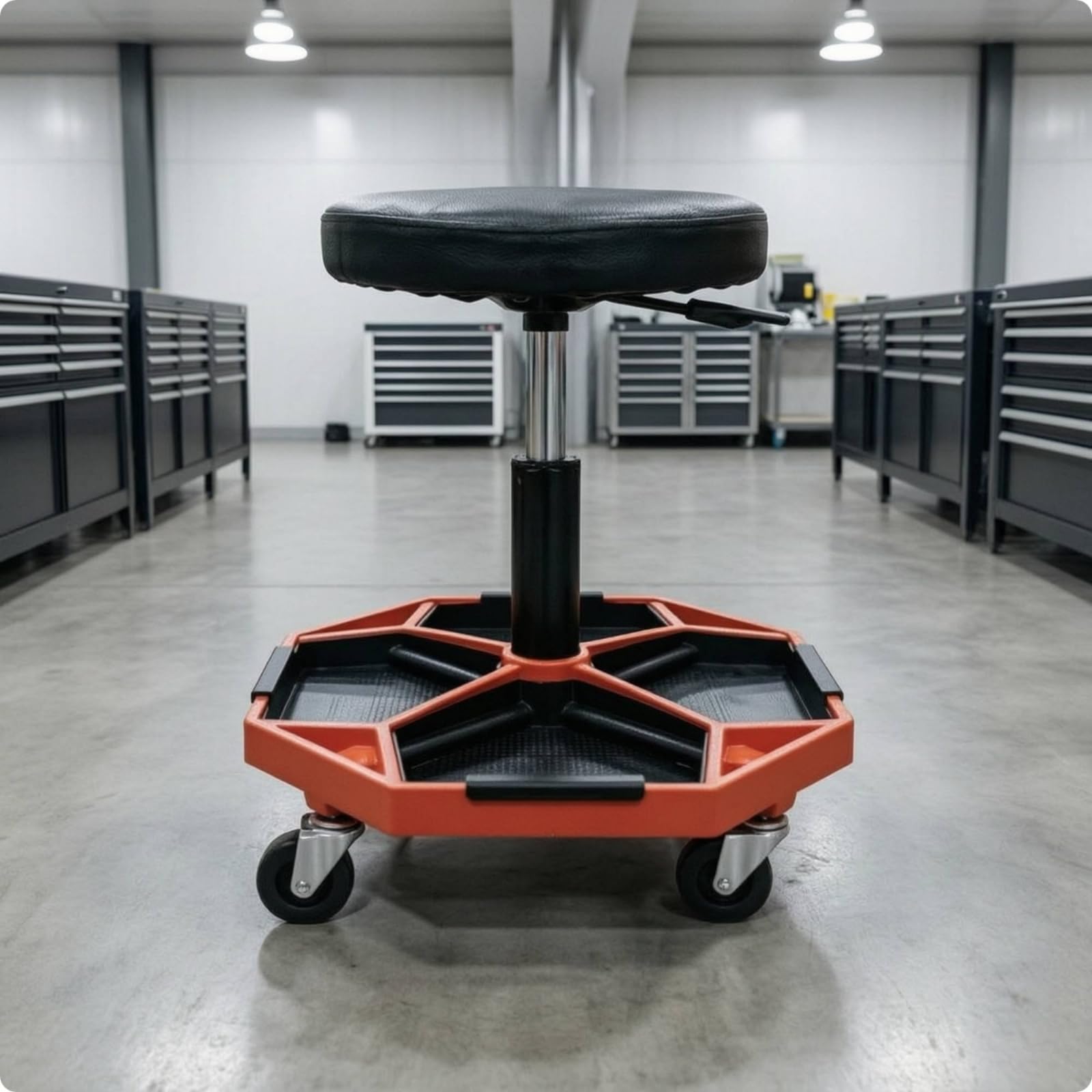 Baoblaze Sgabello da Officina con Ruote Regolabile Sedia da Officina Sgabello Girevole Seduta Imbottita Altezza Regolabile E Vassoio per Attrezzi Integrato Adatto a Officina Garagutenzione Meccanica