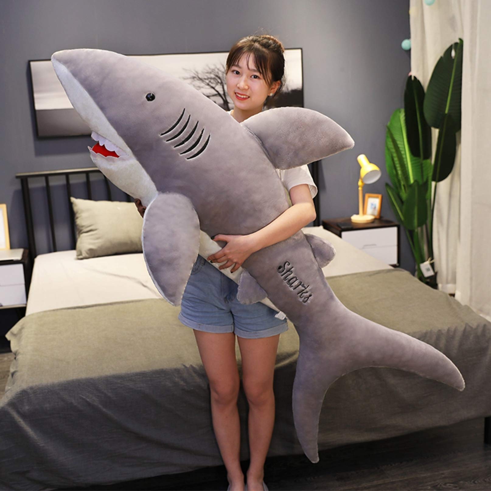 Amazon.co.jp: 抱き枕 ぬいぐるみ グレー 1.5m 鮫 サメ 動物 かわいい