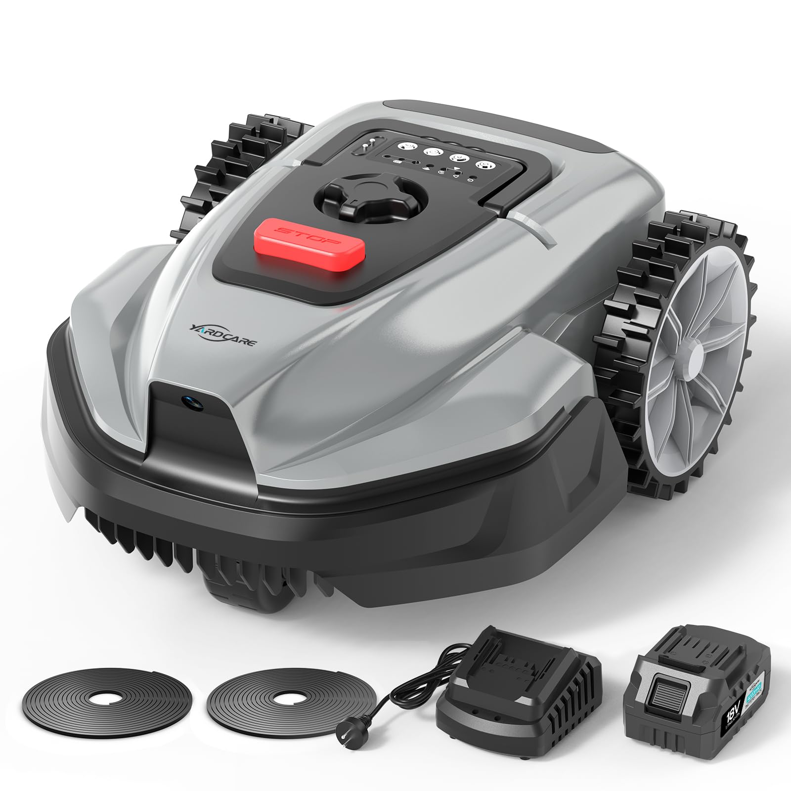 YARDCARE V3 Robot Tondeuse sans câble périphérique, avec Navigation visuelle, détection 150+ Obstacles, contrôle Via appli, 50 DB, Robot Tondeuse pour Petits et Moyens Jardins, Bandes magnétiques