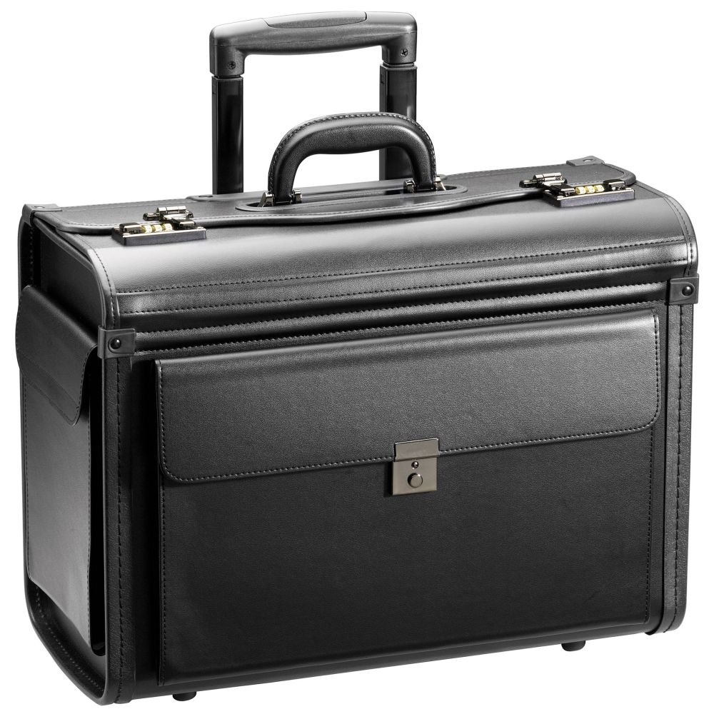 D&N Business & Travel - Maletín de piloto con 2 ruedas (poliuretano, 48 cm, bolsillo delantero), color negro, Negro , Talla única