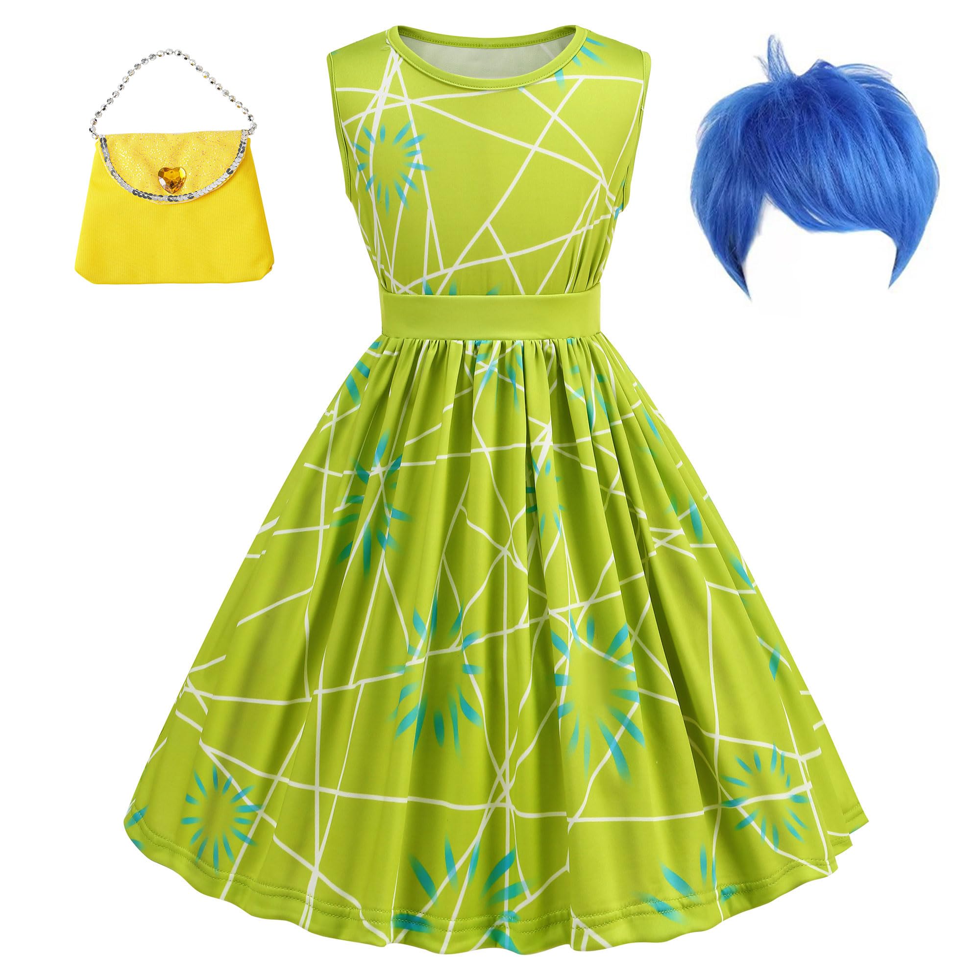 LURLEEZ Joy n Disgust Costume Kids, Disgust Costume Dress Inside Cosplay Out Dress For Bday Party