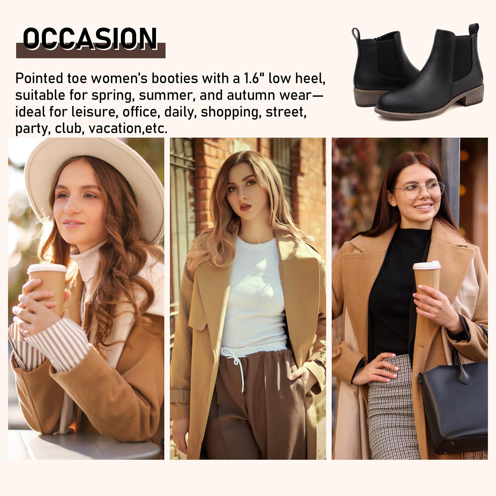 Botas de tobillo para mujer, impermeables, para caminar, a la moda, botines Chelsea con cremallera lateral, zapatos de tacón bajo, puntera puntiaguda, botines cortos casuales
