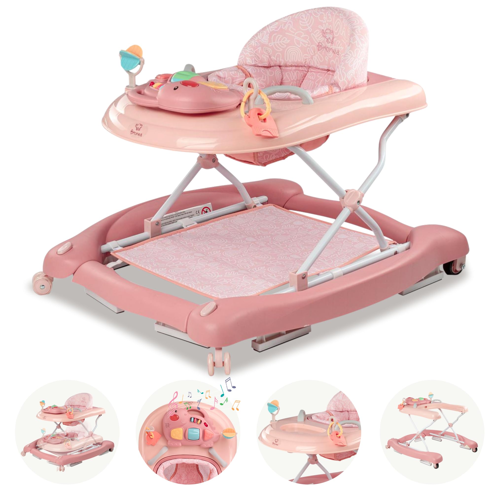 5-in-1 Girello per Bambini | Baby walker con funzione di dondolo, musica e luce | ausilio per la deambulazione dei bambini a partire da 6 mesi | regolabile in altezza | pieghevole | Rosa