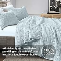 Vista 2 de HORIMOTE HOME Juego de edredón 100% algodón tamaño individual, juego de colcha prelavada de 2 piezas, color azul bebé, funda de cama acogedora