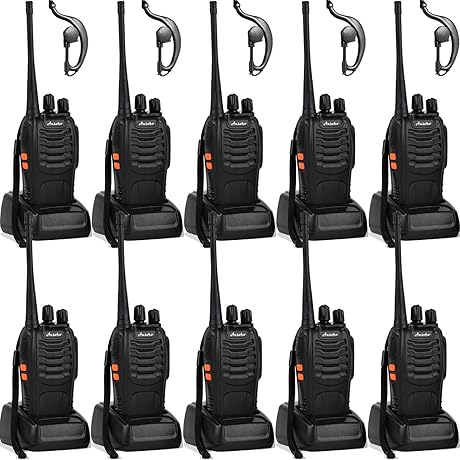 Ansoko Walkie Talkies - Pack of 10 Long Range Rechargeable UHF 16-Channel Radios