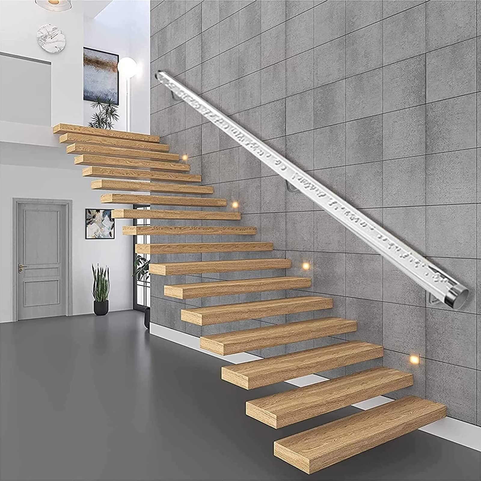 40cm Pasamanos Acrílico Transparente Pretil for escaleras - 1m 2m 3m 4m 5m 6m Antideslizante Cristal Transparente Pasamanos for escaleras Interiores Equipo Completo for Paredes(30cm/0.98ft)