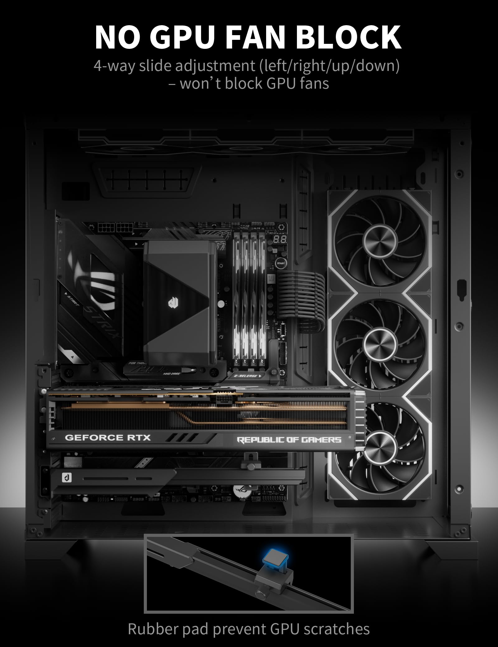 upHere GL7 Support de GPU en alliage robuste pour carte graphique réglable pour cartes vidéo universelles, design rail coulissant, noir
