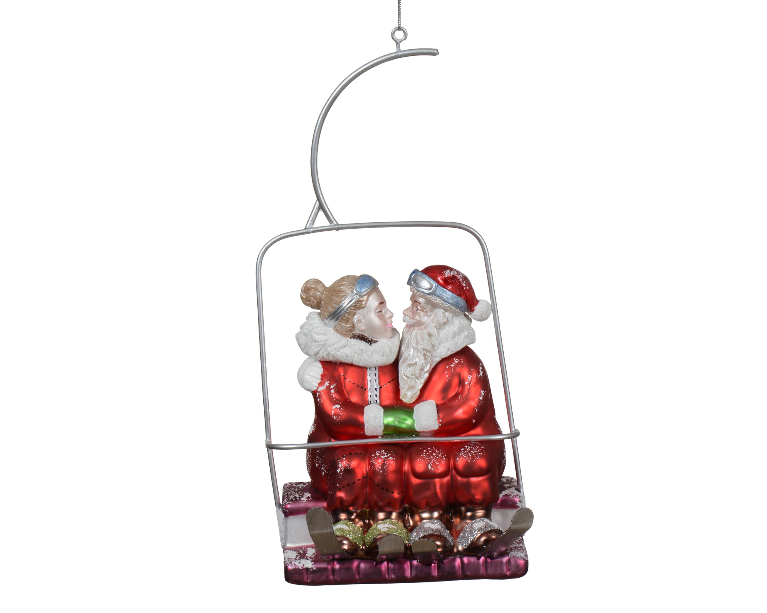 Pendentif de sapin de Noël Père Noël et femme en verre figurine à suspendre 22cm