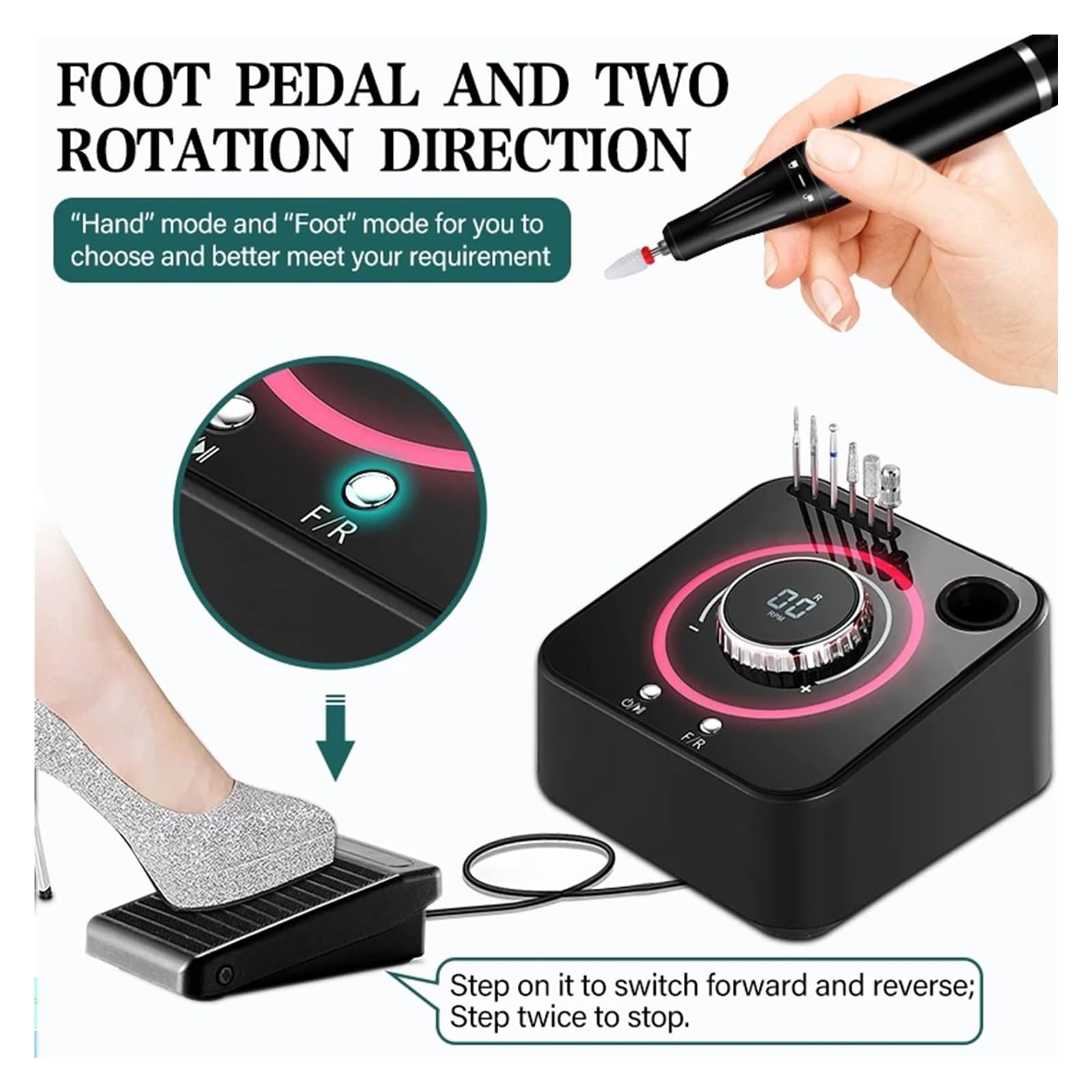 Nagelfräser, Elektrischer Nagelschleifer for harte Nägel, 40000 U/min, Maniküre-Maschine, elektrischer Nagelbohrer, Nagelpolierer, professionelles Nagelschönheitswerkzeug(Pink)