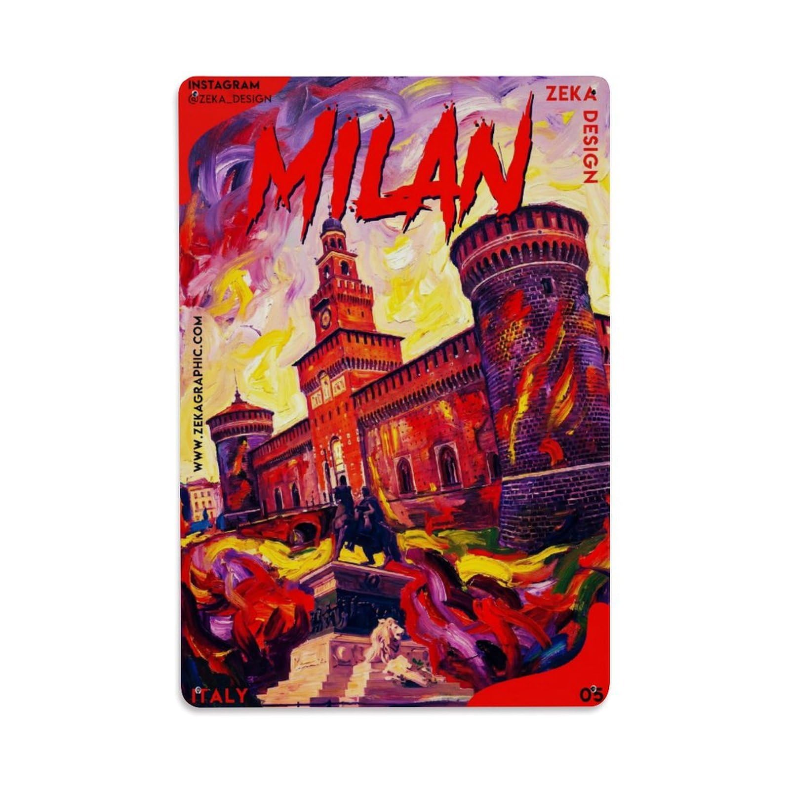Olhnbad Style Historic Milan Italy Expressionist City Travel Metal Tin Sign