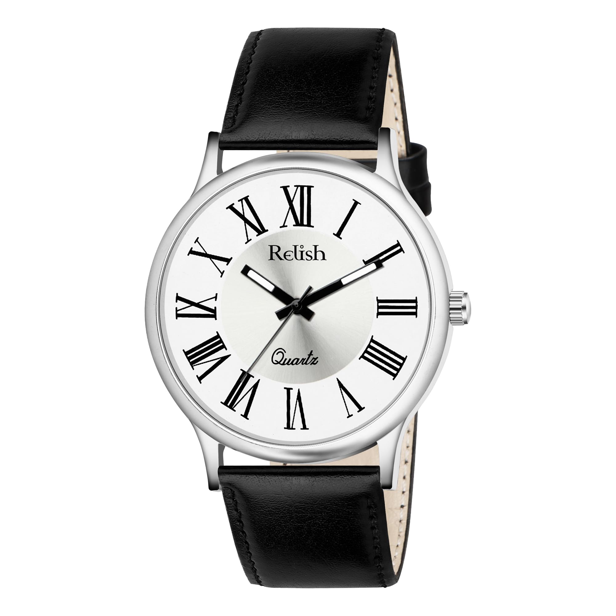 Watch for Men & Boys with Grey & Black PU Leather Strap, Quartz Analog Wrist Watch