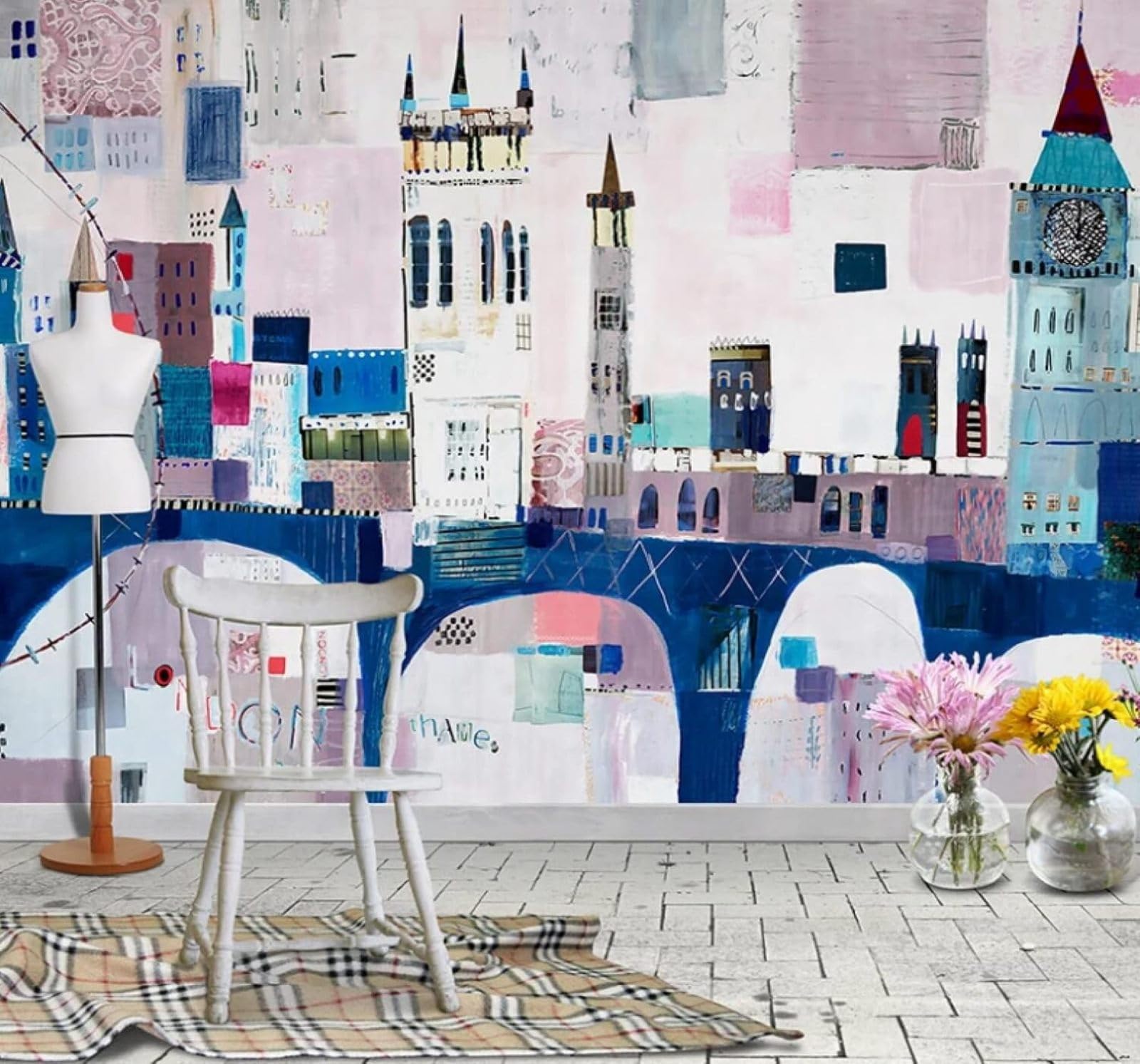 Xlming 250Cm×170Cm(B×H) Hand Drawn Abstract Watercolour Architecture Art 3D Wallpaper Luxury Silk Study Dining Feature Sofa Grey Bedroom Living Room Tv Decorative Wall-250Cm×170Cm