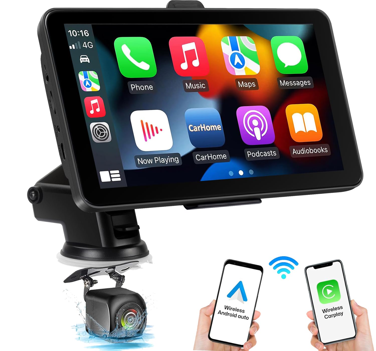 Wireless Apple CarPlay Android Auto 7" Touch Screen Portable Navigation Devices Car Radio with Apple Airplay,Automatic Multimedia Player,Car Stereo with Mirror Link/USB,AUX,Siri,Bluetooth