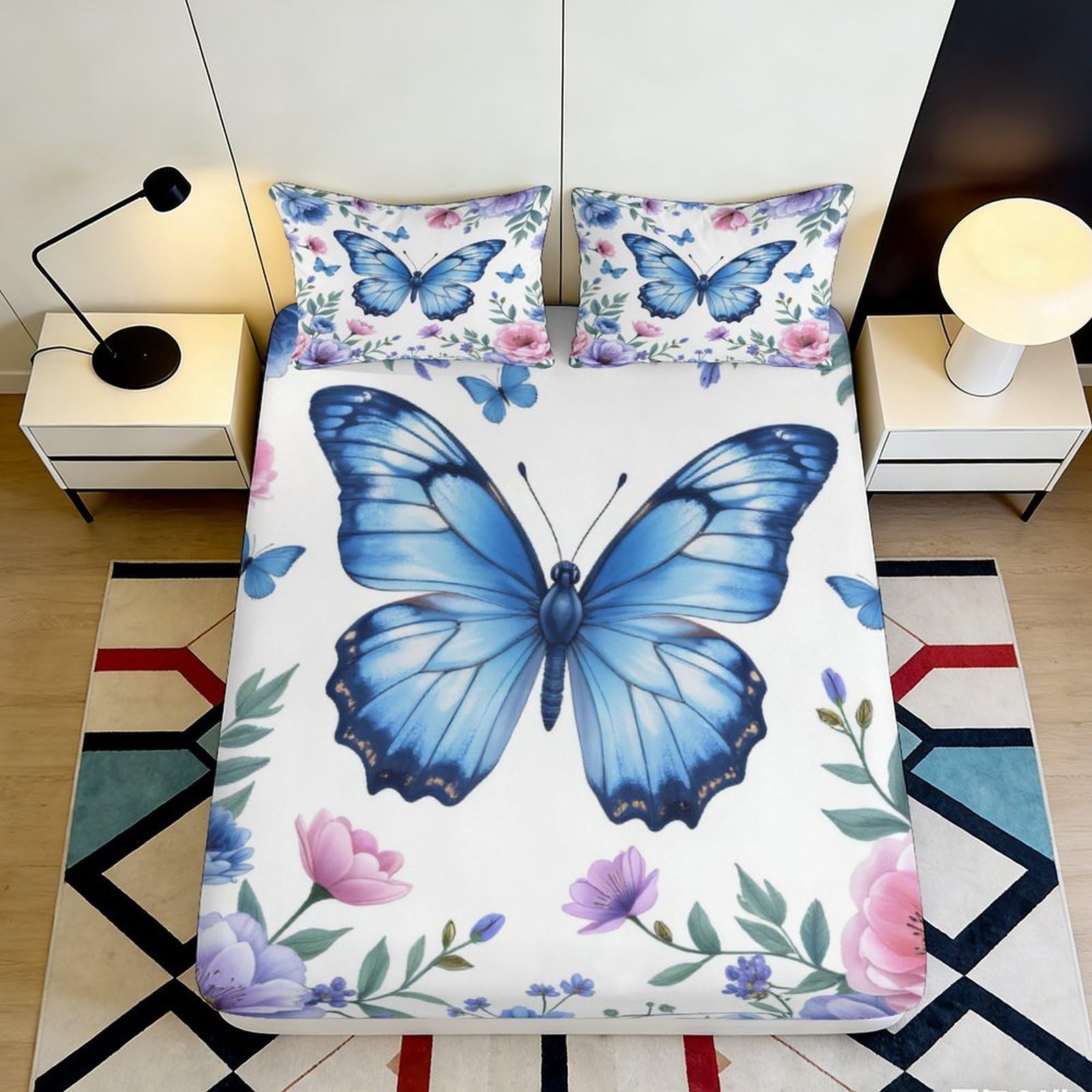 3D Printed Cat Design Fitted Sheet Microfiber Deep Pocket Bedroom Non-Slip Cat Mattress Fitted Cover Washable 200x200x25cm
