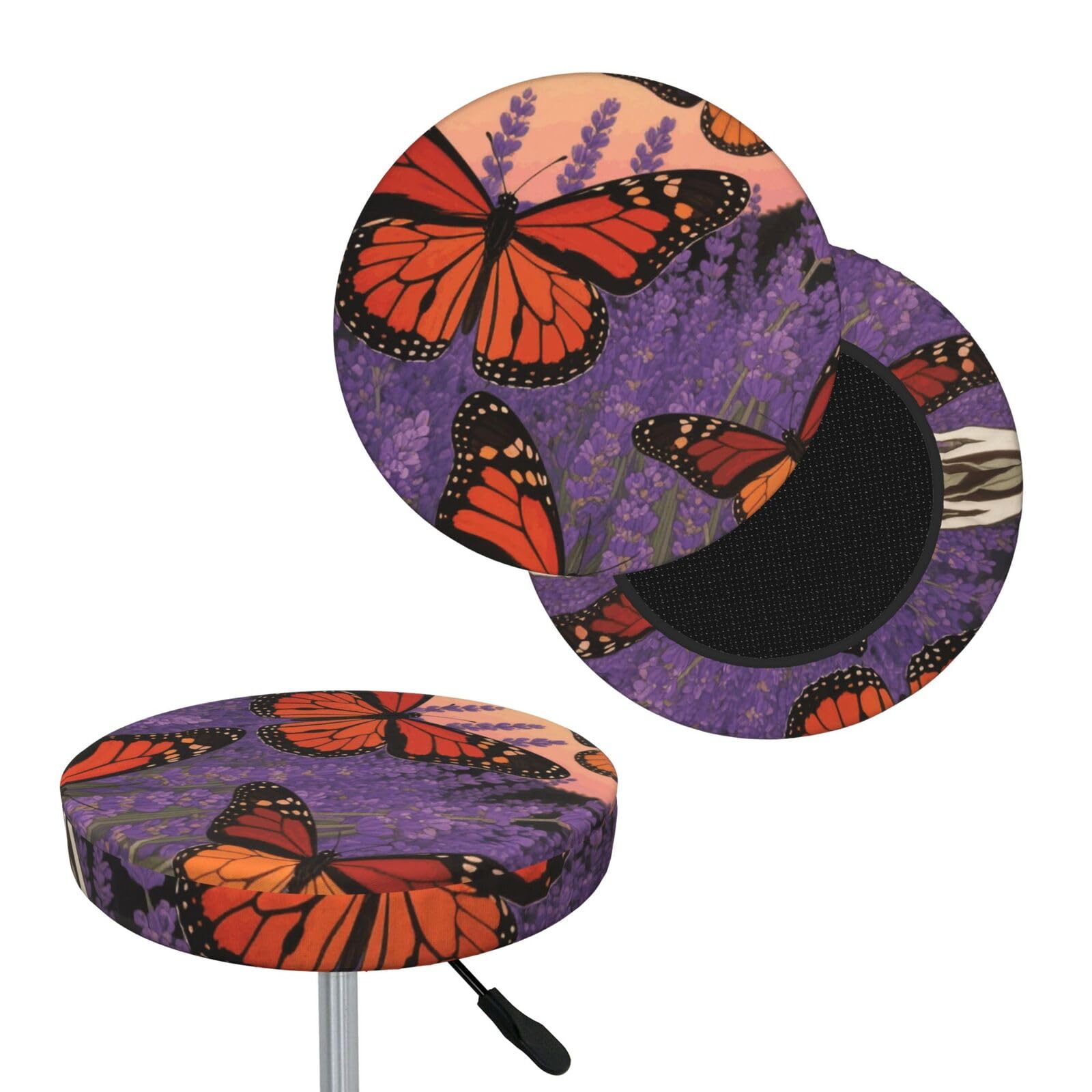 FekiLoot Fluttering Butterflies Round Bar Stool Covers Stretch Washable Bar Stool Covers Dustproof Slipcover Bar Chair Covers with Elastic Band for Bar Kitchen Living Room Decor 14 Inch