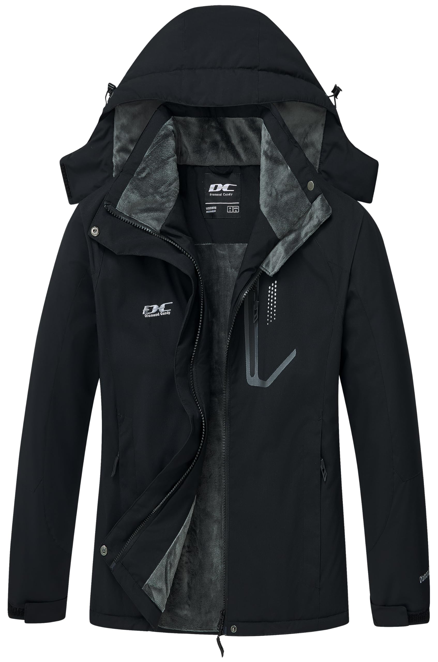 Winterjacke Damen Winddicht Skijacke Damen warm Fleecejacke wasserdicht verdickt gefüttert Funktionsjacke mit abnehmbarer Kapuze