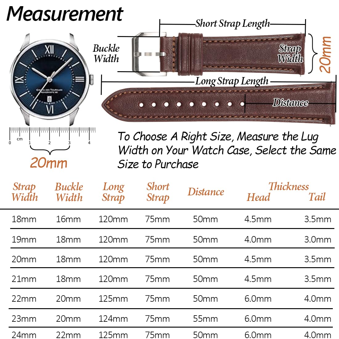 REZERO Correas de Reloj de Liberación Rápida, Pulseras de Cuero Suave, Correa Intercambiable para Hombre y Mujer 18/19/20/21/22/23/24mm