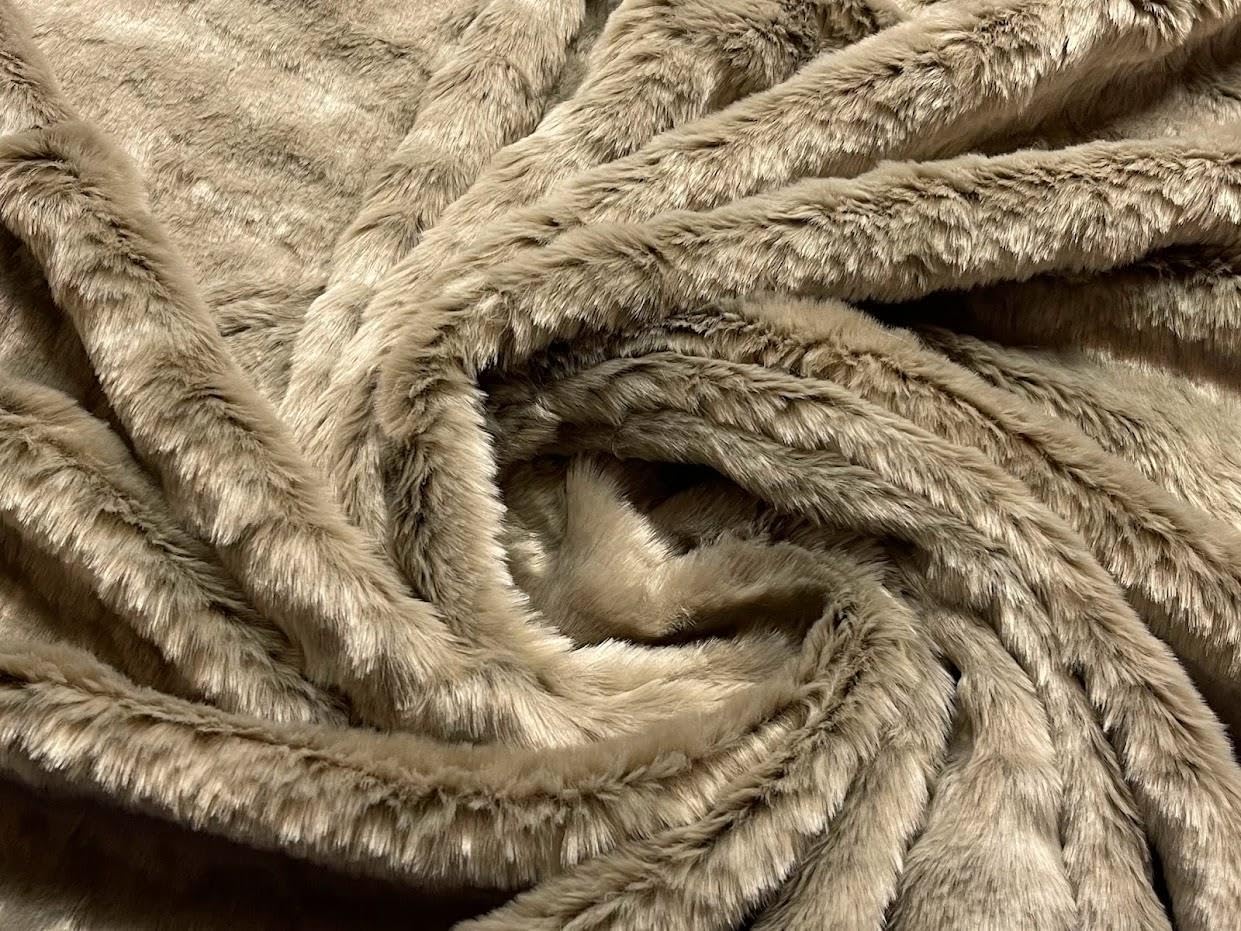 Super Luxury Faux Fur Fabric Material Short Plush Embossed Wave Beige 1MTR