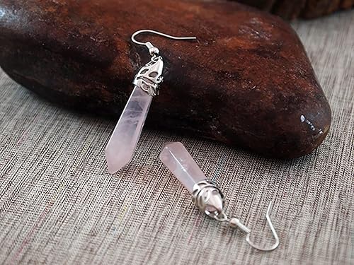 Miniatura 2 de Rose Quartz Dangle Earrings for Women Rose Quartz Crystal Drop Earrings Silver Pink Quartz Earrings Stone of Love and Beauty Gift for Anniversary
