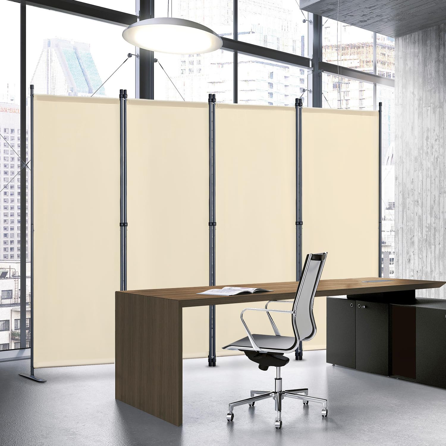 Biombo Separador de 4 Paneles, Decoración Elegante, Separador de Ambientes Plegable, Divisor de Habitaciones, 224X162 cm Beige