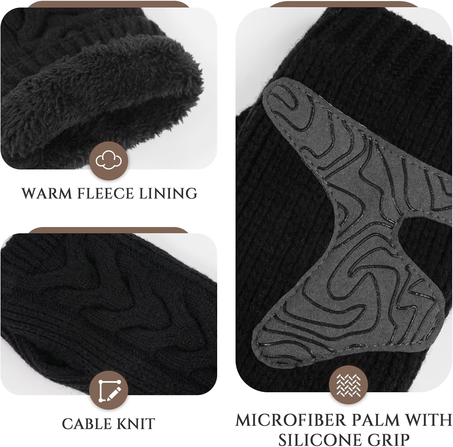 Womens Arm Warmers Fingerless Gloves Cable Knit Fleece Lined Warm Half Finger Mitten with Thumb Hole - Image 2