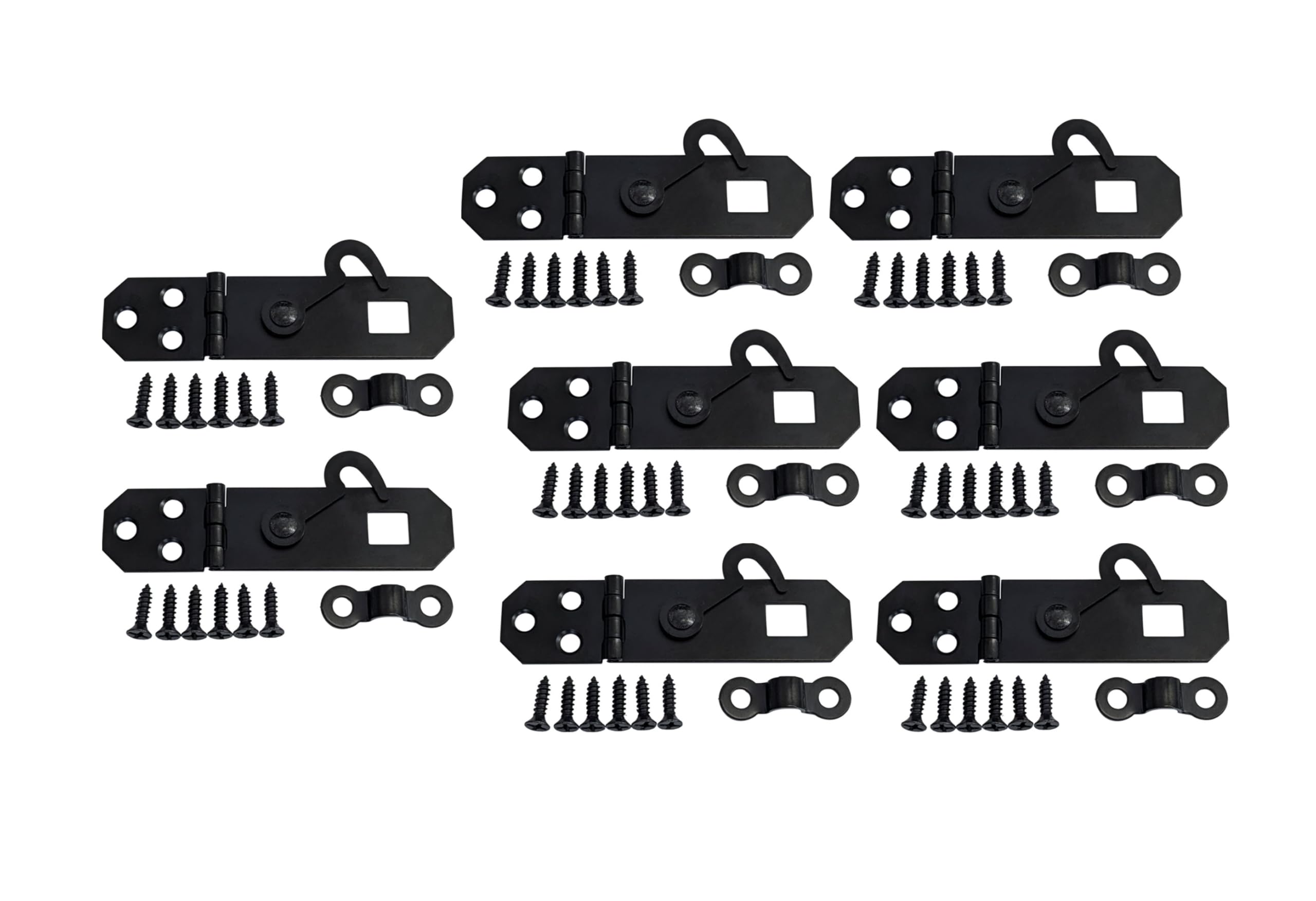 QCAA Decorative Mini Hasp with Hook Latch, 2-1/8" x 3/4", for Small Box, Black, Made in Taiwan, 8 Pack