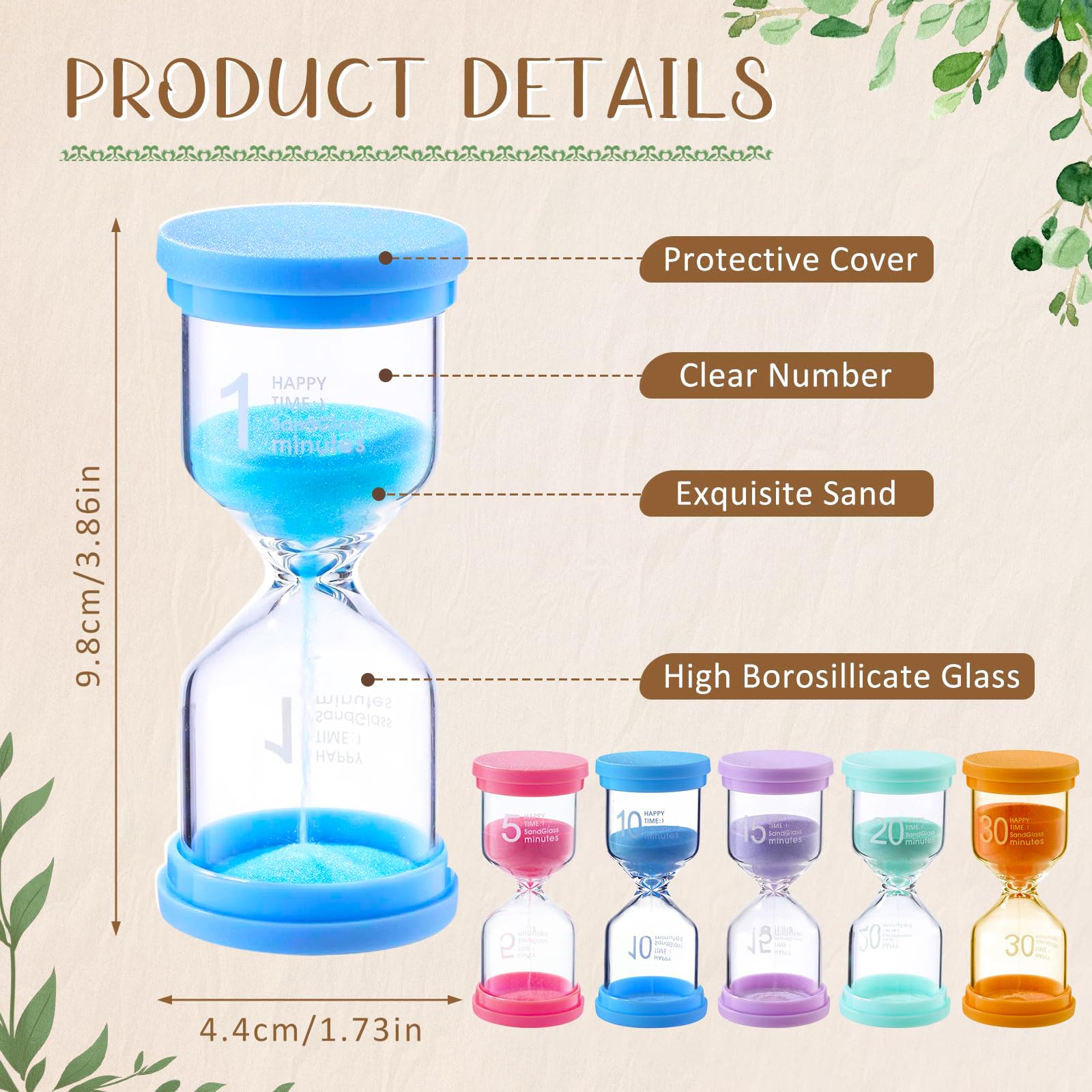 6 Pezzi Clessidra Bambini, Colorate Clessidre Set per Bambinis 1/5/10/15/20/30 Minuti, per Fetto come Timer Visivo Bambini, Educativo o come Clessidra Bomboniera