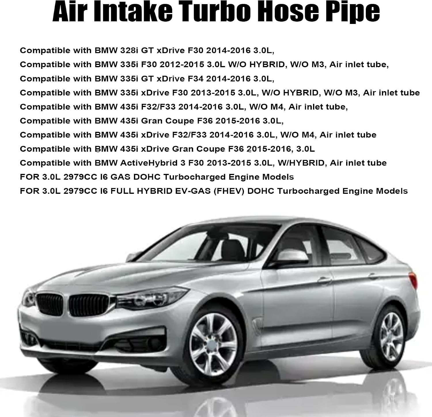 Air Intake Turbo Hose Pipe Compatible with BMW F30 F34 GT F35 F36 F20 F32 F22 F87 335i 435i M235i 2012-2016 3.0L Air Filter Housing Turbocharger Intake Hose, Replace# 13717602651