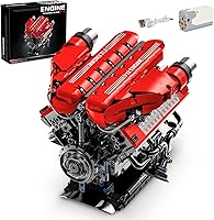 BseSparklion V12 Running Engine Model Kit 1607PCS - Rechargeable Motor, Lego Compatible STEM Building Set for Adults Teens Sports Car Fans