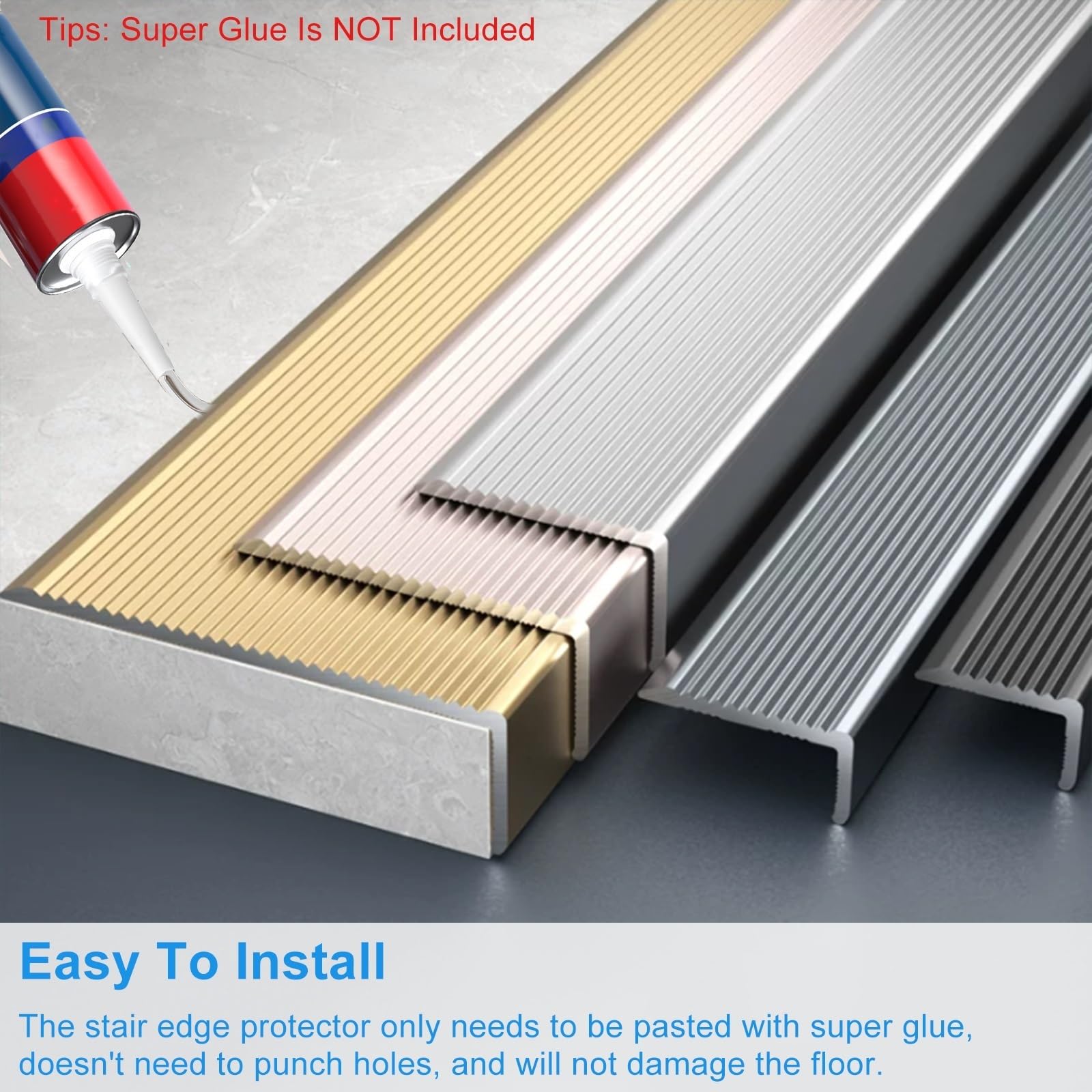 Perfil Protector de Escalera Protector De Bordes Para Escaleras De Aleación De Aluminio, Perfil Antideslizante Gris Cortable Para Escaleras(160cm/5.2ft)
