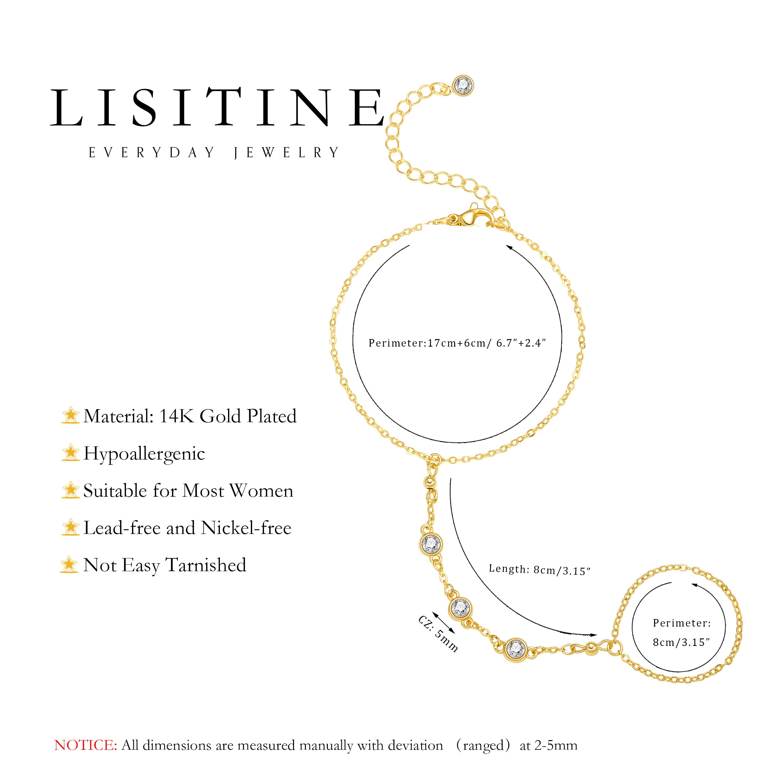 Listine Hand Chain Bracelet 14K Gold Plated Ring Bracelet Hand Chain Trendy Stuff for Women Dainty Hand Bracelets with Finger Ring Hand Jewelry for Women: L