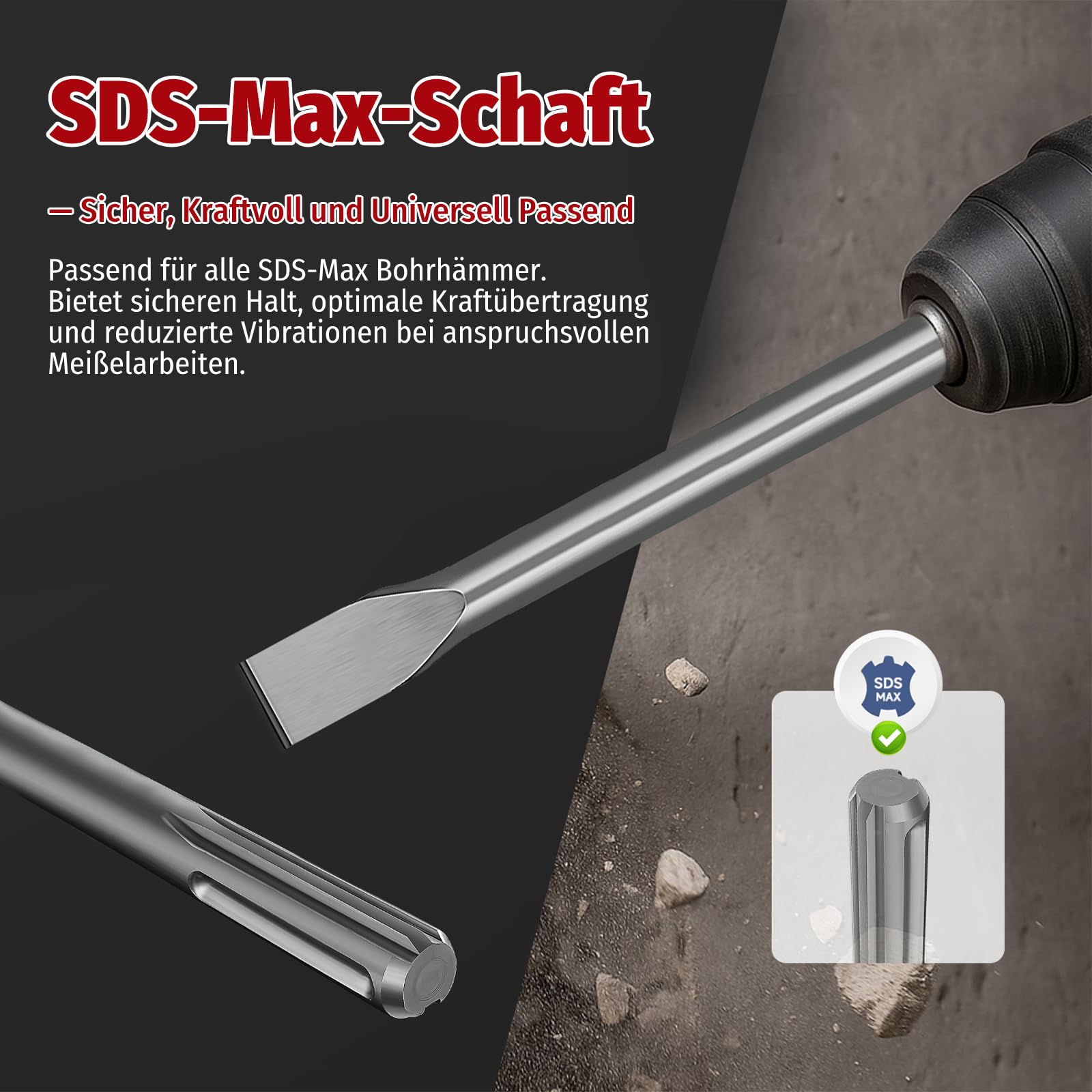4tlg SDS Max Meißel Set 450mm für Beton Fliesen & Mauerwerk