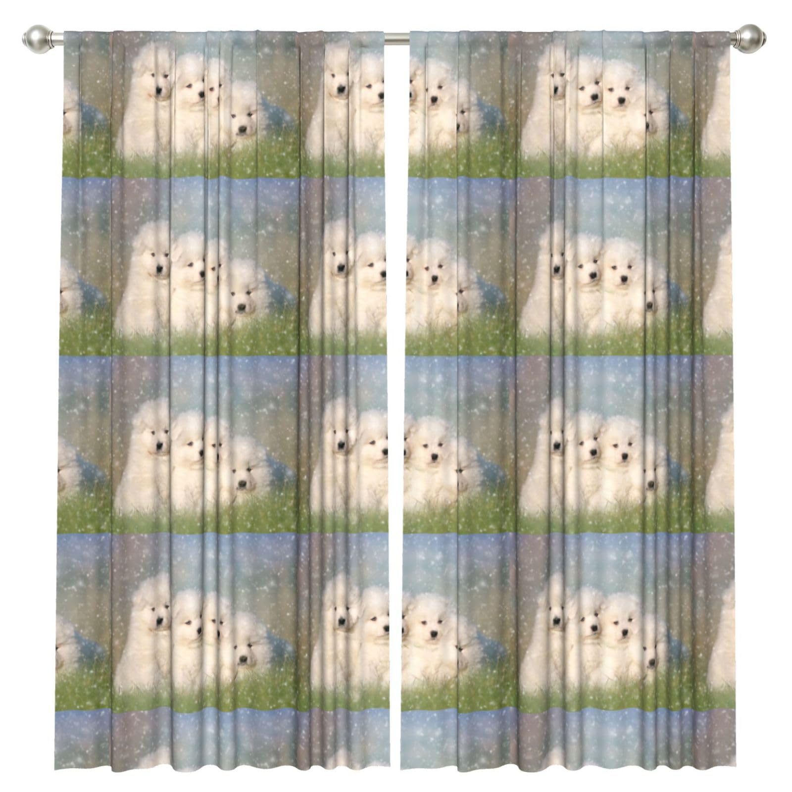 InOmak Samoyed Puppies White Dogs Family Small Samoyed, 2 Panels Window Curtains 52 x 84 Inch Blackout Curtains for Living Room Bedroom