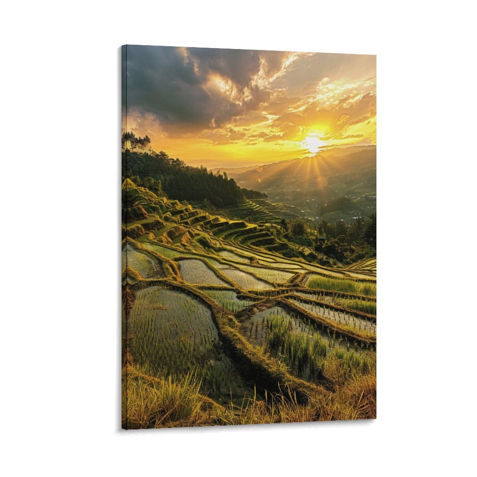絵画インテリア絵 額付( 青緑＋金色の枠 )油絵F4-081411風景朝夕陽田園 絵画インテリア絵 額付( 青緑＋金色の枠 )油絵F4-081411風景朝