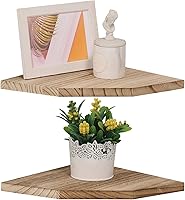 DUICIRX Rustic Carbonized Wood Corner Floating Shelves Set of 2 (10 Inch Diamond) with Cable Raceway - Wall Mount for TV Accessories, Baby Monitors, Speakers
