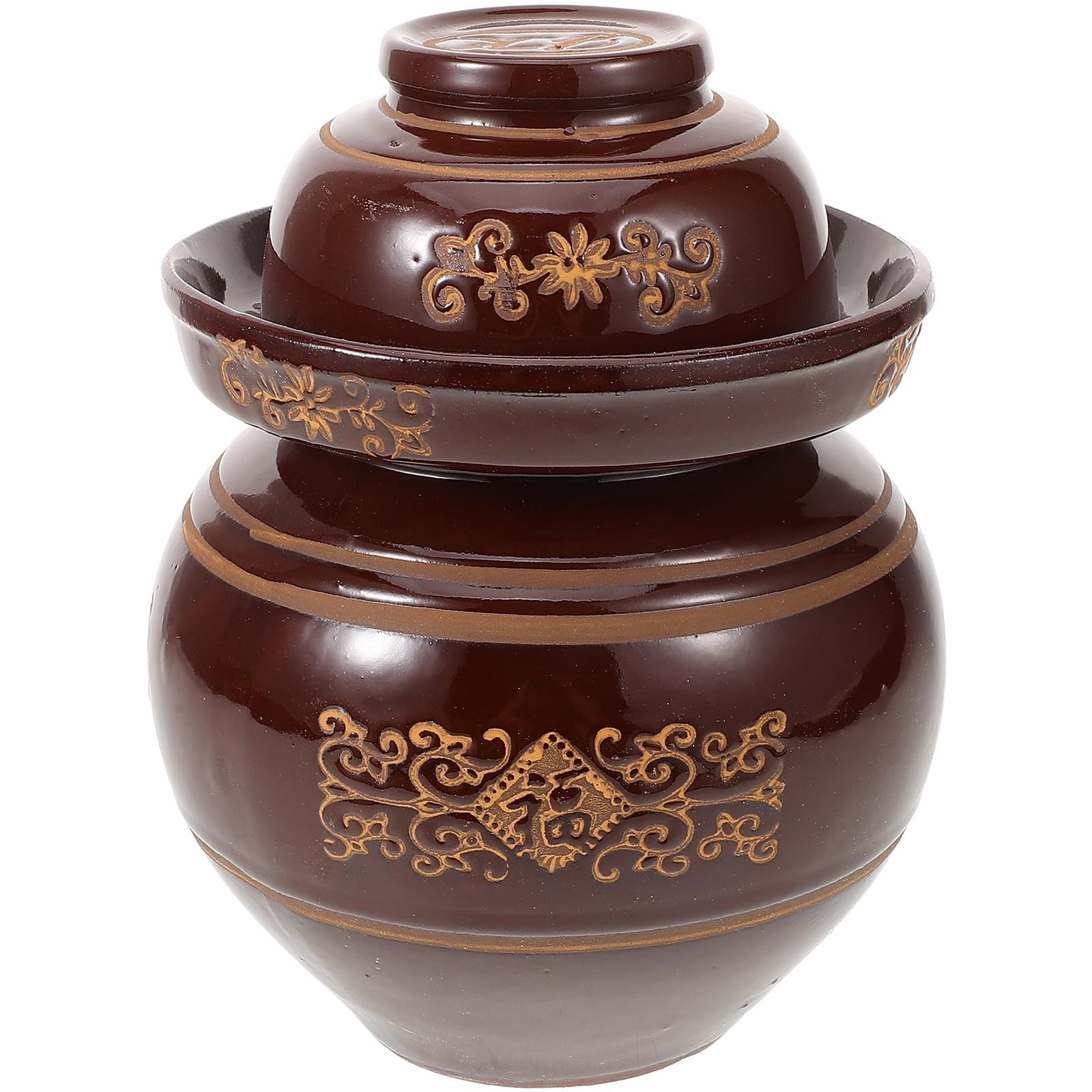 GALPADA Barattolo per Sottaceti in Terracotta Marrone da 2kg, Vaso in Ceramica Retrò con Coperchio, Pratico da Trasportare, per Negozi di Alimentari e Ristoranti