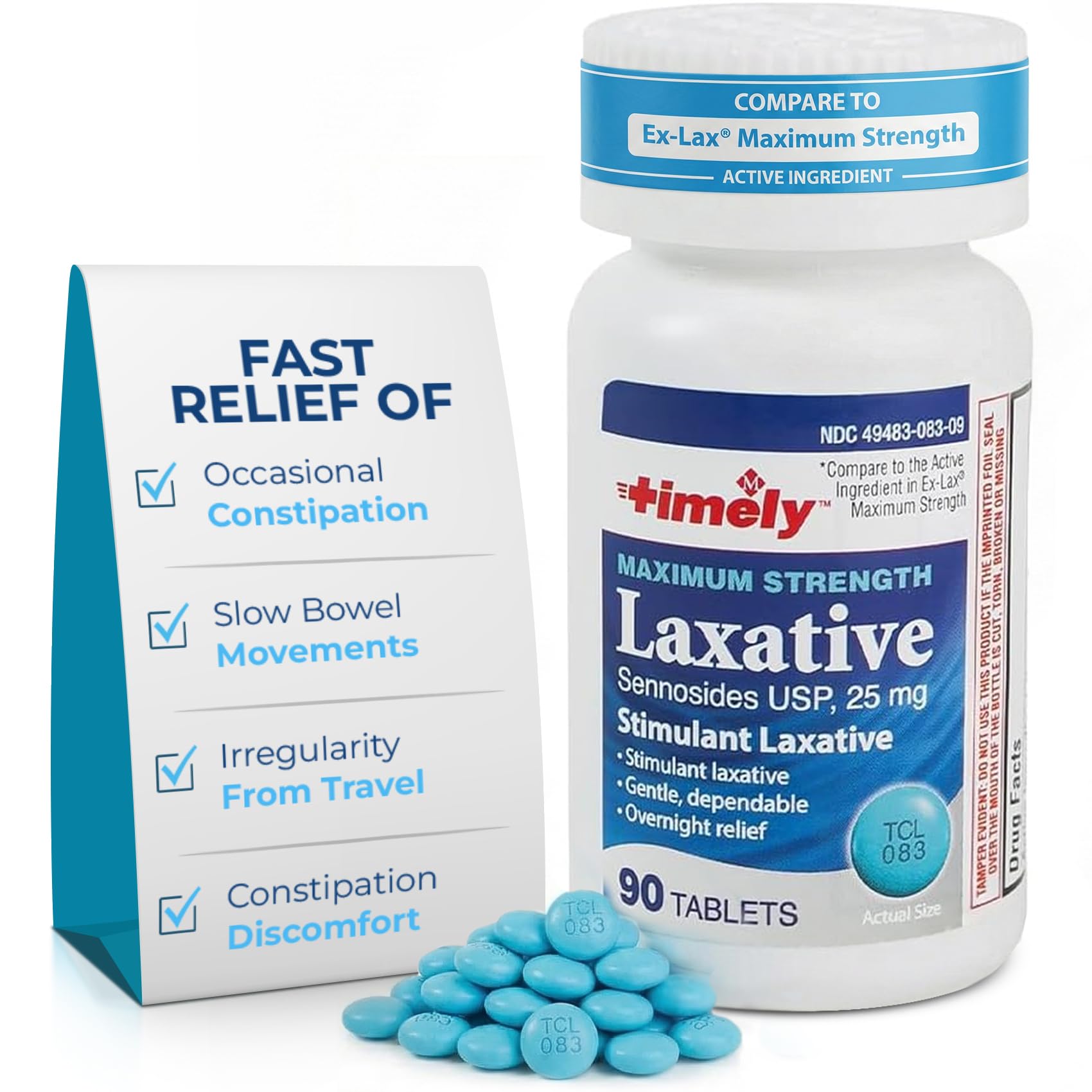 Timely - Max Laxatives - 90 Maximum Strength Tablets - 25mg Sennosides Laxative - Occasional Constipation Relief, Best Laxatives for Constipation Fast Acting
