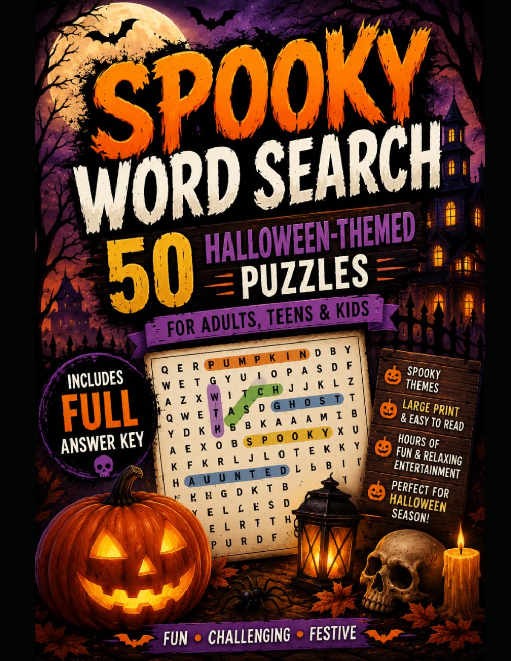 Spooky Word Search: 50 Halloween-Themed Puzzles