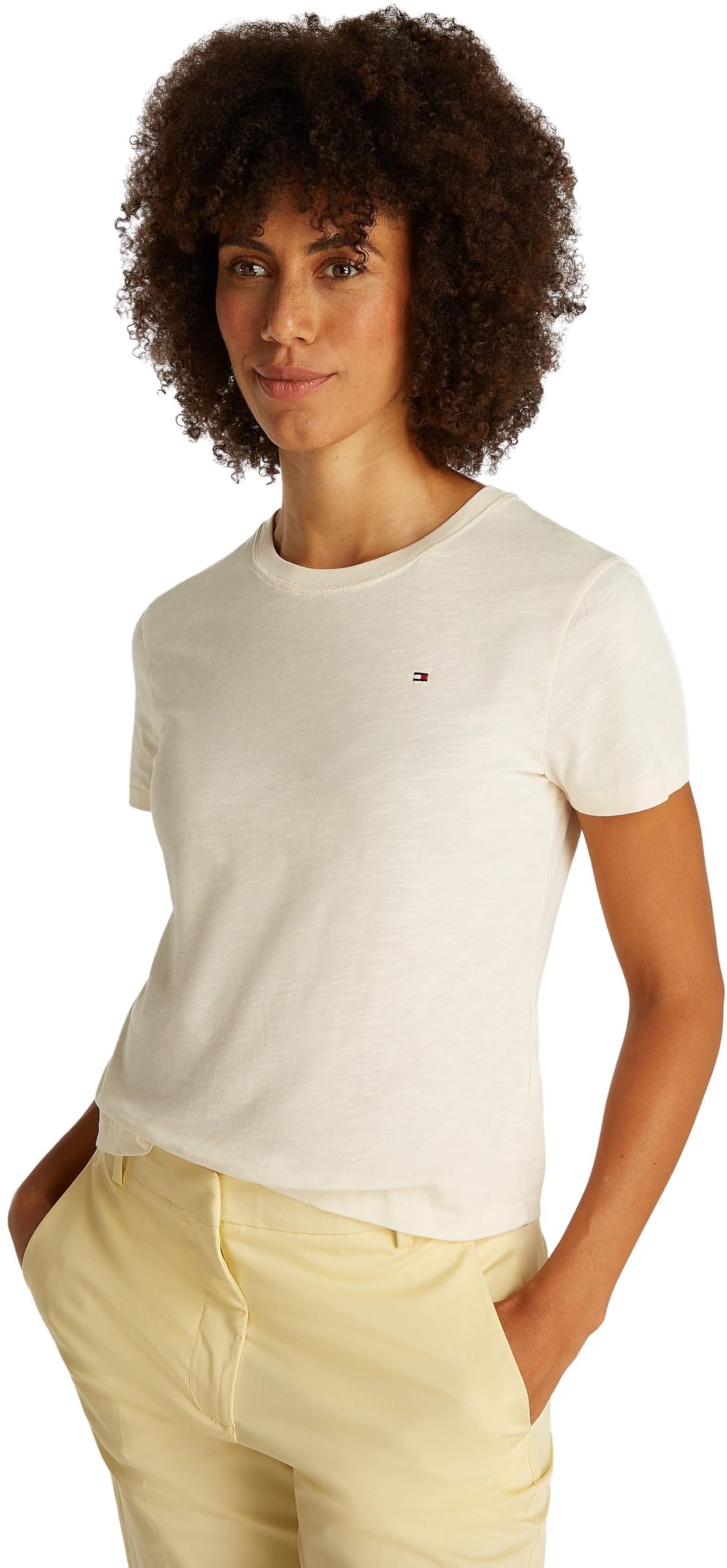 Tommy Hilfiger Camiseta de Manga Corta Mujer Slim con Cuello Redondo