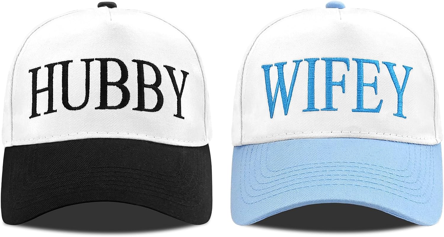 Hubby and Wifey Gifts Hat for Bridal Shower Gifts, Adjustable Couples Hat for Wedding Honeymoon Anniversary for Newlyweds