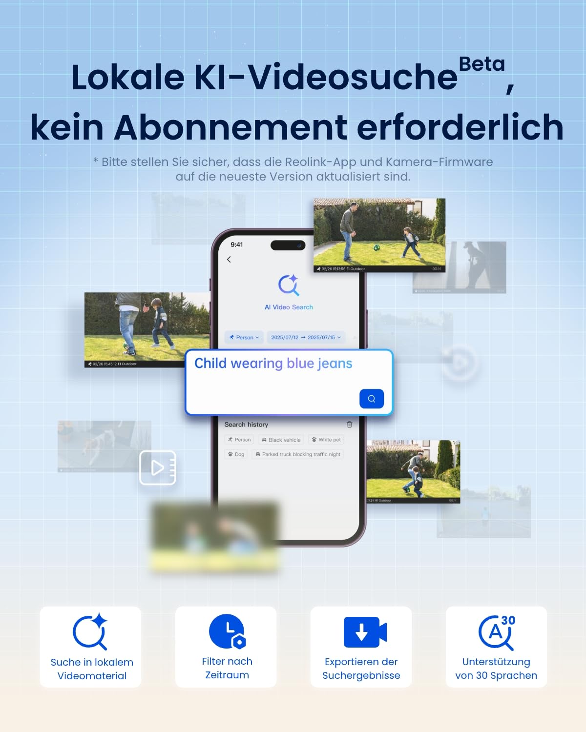 Reolink 4K Wi-Fi 6 Überwachungskamera Aussen mit 3000 Lumen Flutlicht, Dimmbares Licht(3000K~6500K), WLAN Kamera Outdoor, Lokale KI-Videosuche, Elite Floodlight WiFi + TrackFlex Floodlight WiFi